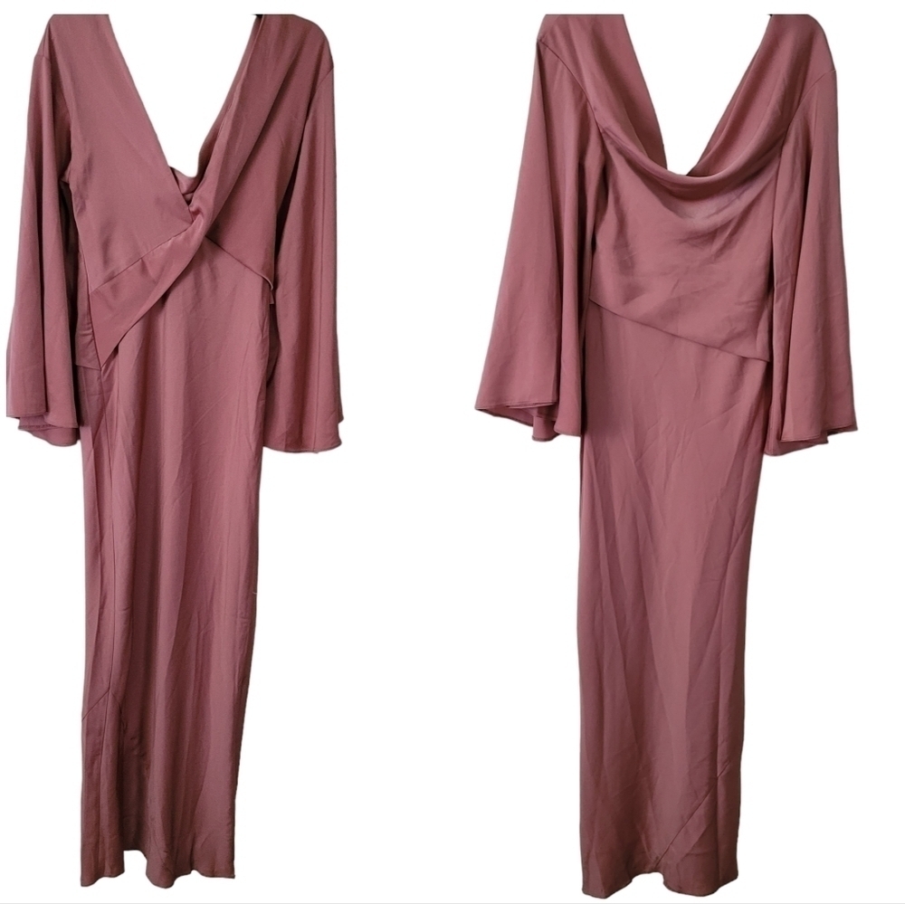 Asos Design Womens Satin Batwing Sleeves Maxi Dress Pink  Drape‎ Bodice